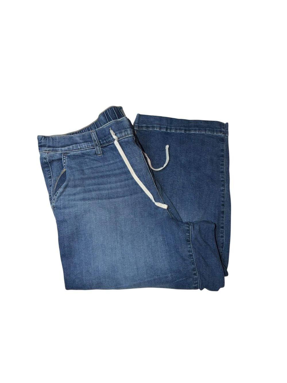Women’s Blue Cropped Denim Jogger Jeans with Drawstring Waist